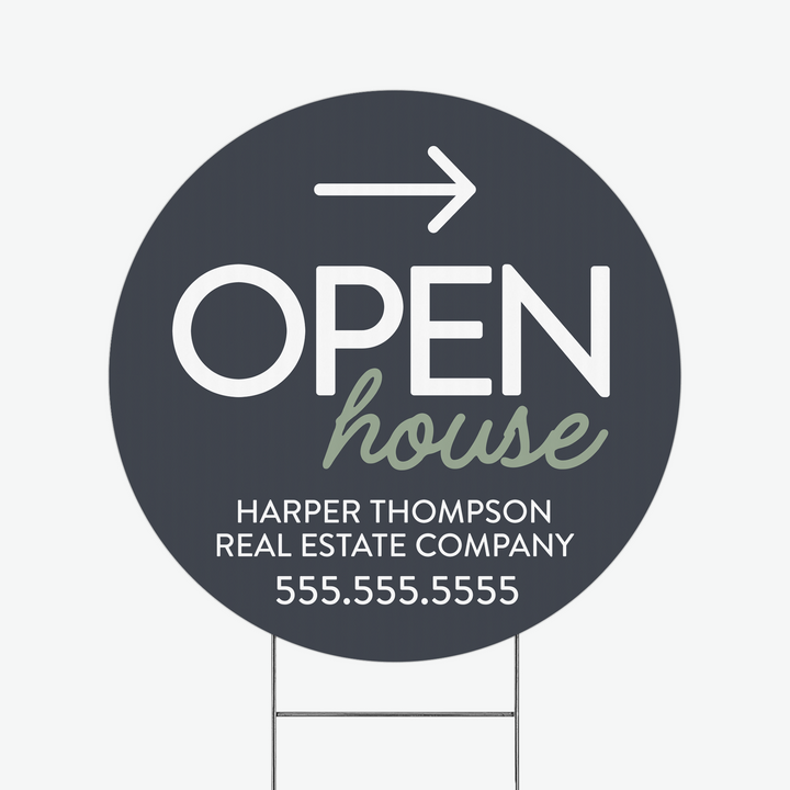 Customizable | Directional Open House Circle Real Estate Yard Sign Directional Sign Market Dwellings SLATE