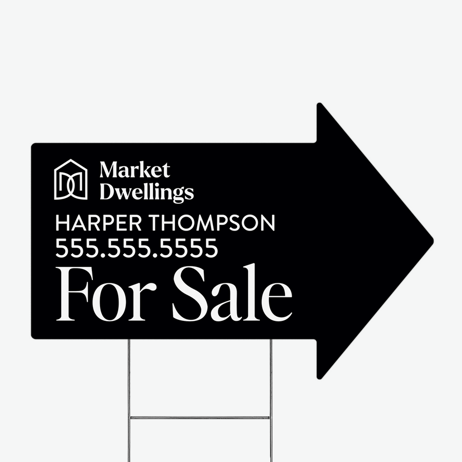 Customizable | Directional Arrow Real Estate Yard Sign Directional Sign Market Dwellings BLACK