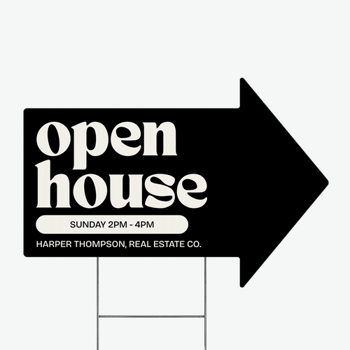 Open House Arrow Yard Sign Directional Sign Market Dwellings BLACK 1