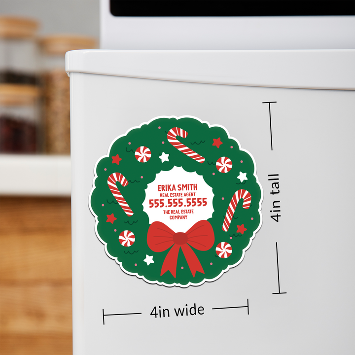 Customizable | Holiday Wreath Refrigerator Magnets | DSM-21-AB Magnet Market Dwellings
