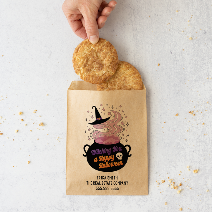 Customizable | Set of Witching You a Happy Halloween Treat Bags | 26-BB Bakery Bag Market Dwellings