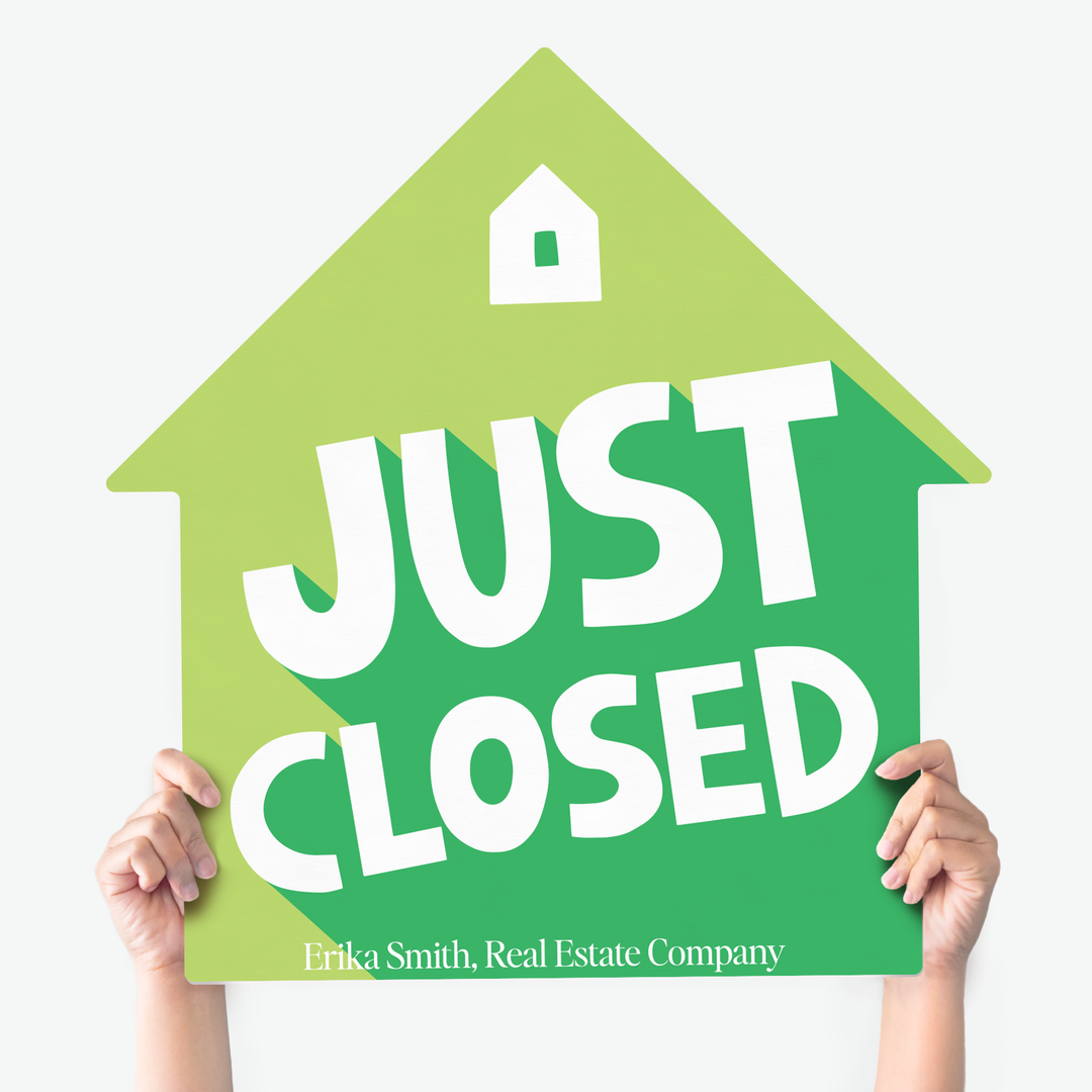 Customizable | Closing Day Real Estate House Sign | Photo Prop | DSY3 House Sign Market Dwellings JUST CLOSED LIGHT OLIVE