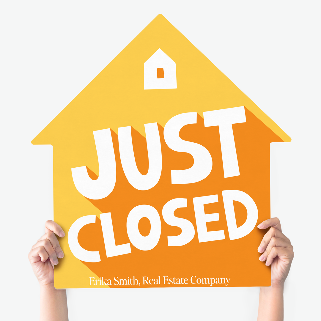 Customizable | Closing Day Real Estate House Sign | Photo Prop | DSY3 House Sign Market Dwellings JUST CLOSED ORANGE