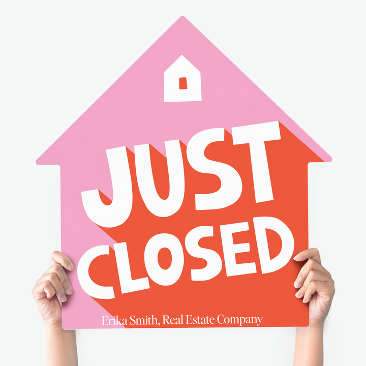 Customizable | Closing Day Real Estate House Sign | Photo Prop | DSY3 House Sign Market Dwellings JUST CLOSED PINK SHERBET