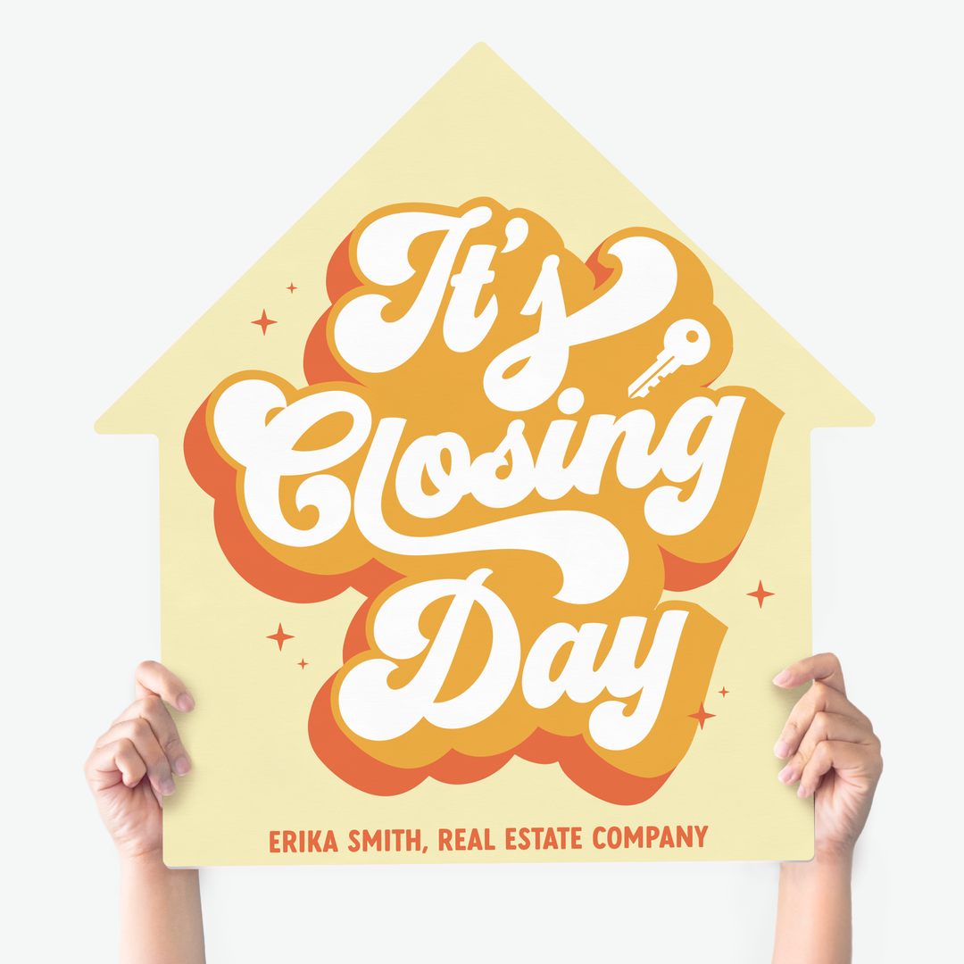 Customizable | It's Closing Day Real Estate House Sign | Photo Prop House Sign Market Dwellings STRAW YELLOW