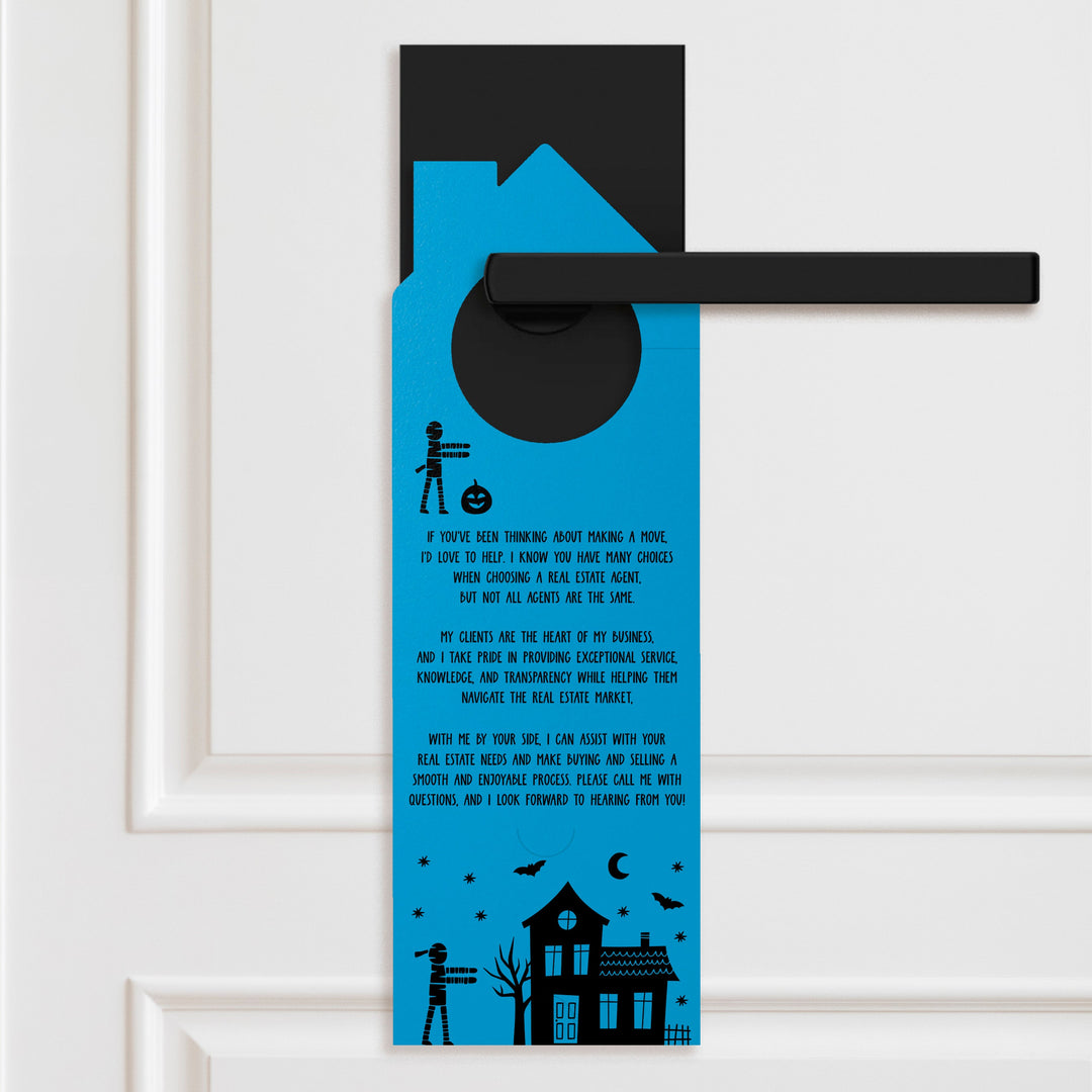 This Halloween, You Should Go As A Homebuyer | Real Estate Halloween Door Hangers | 108-DH002 Door Hanger Market Dwellings LEMON