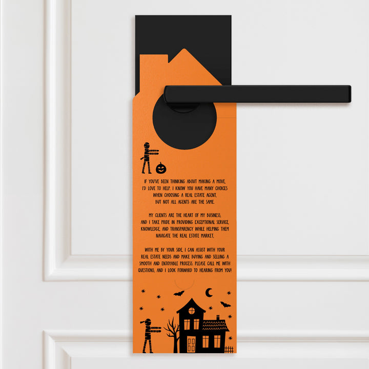This Halloween, You Should Go As A Homebuyer | Real Estate Halloween Door Hangers | 108-DH002 Door Hanger Market Dwellings RAZZLE BERRY