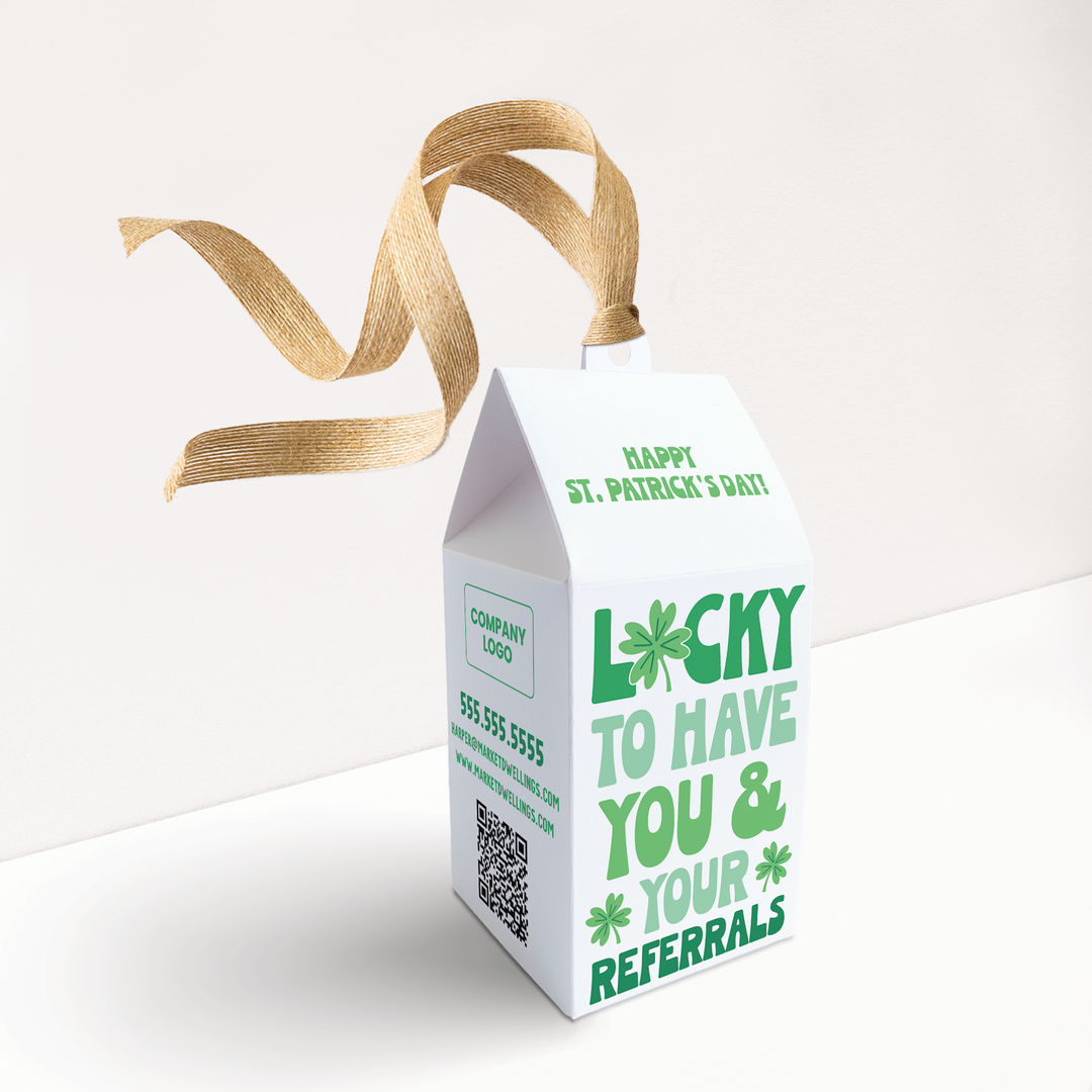 Lucky To Have You And Your Referrals St. Patrick's Day Pop By Box | Real Estate | 43-BX1-AB Holiday Pop By Box Market Dwellings WHITE