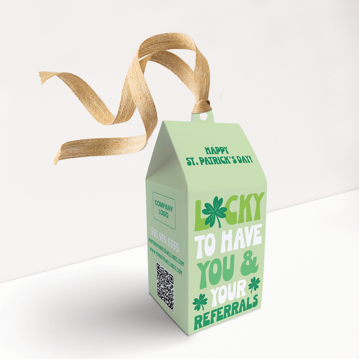 Lucky To Have You And Your Referrals St. Patrick's Day Pop By Box | Real Estate | 43-BX1-AB Holiday Pop By Box Market Dwellings LIGHT OLIVE