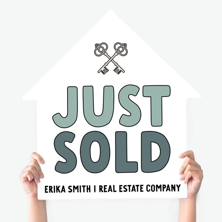 Customizable | Just Sold Real Estate House Sign | Photo Prop | DSY-14-AB House Sign Market Dwellings SEAFOAM