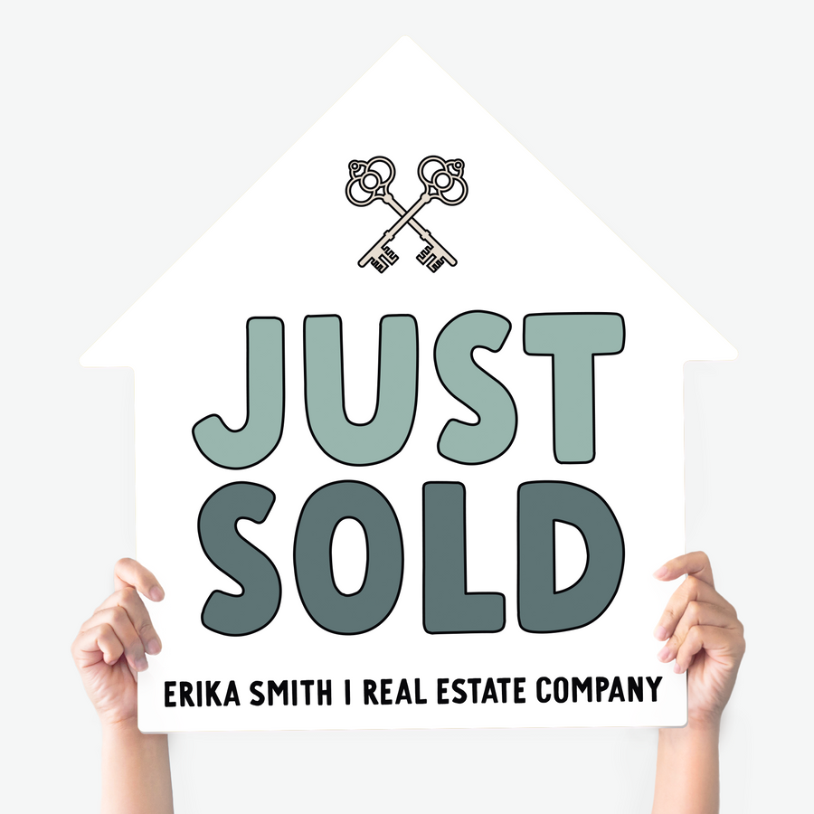 Customizable | Just Sold Real Estate House Sign | Photo Prop | DSY-14-AB House Sign Market Dwellings SEAFOAM