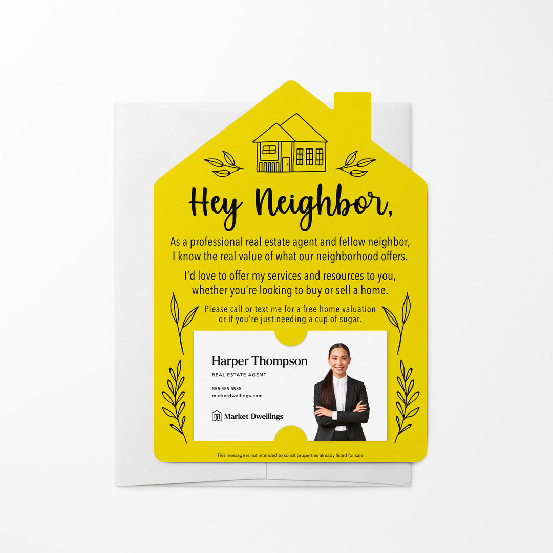 Set of Hey Neighbor Real Estate Mailers | Envelopes Included | M1-M001 Mailer Market Dwellings LEMON