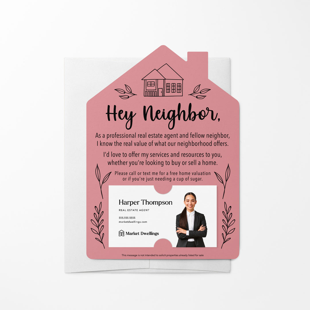 Set of Hey Neighbor Real Estate Mailers | Envelopes Included | M1-M001 Mailer Market Dwellings LIGHT PINK