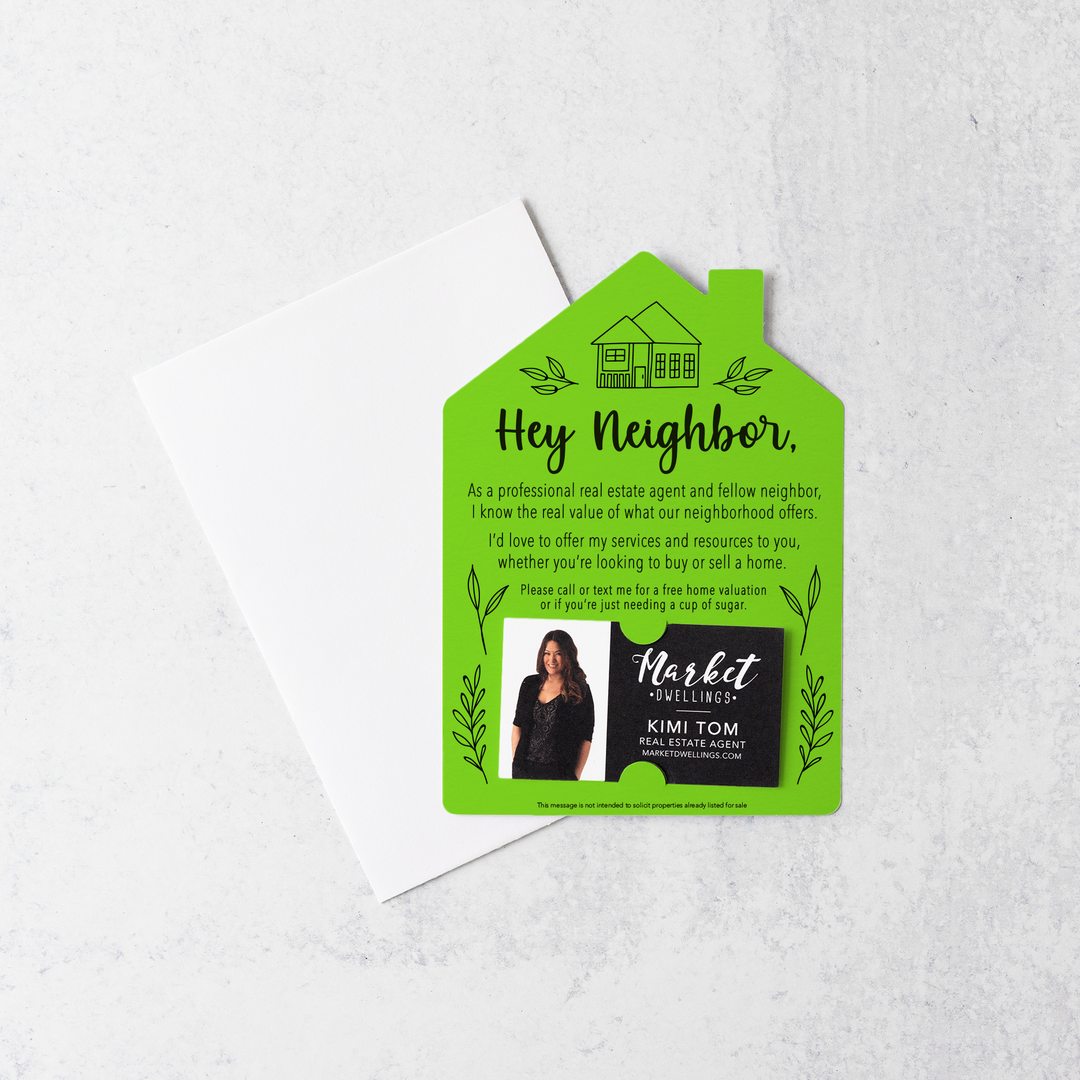 Set of Hey Neighbor Real Estate Mailers | Envelopes Included  | M1-M001 Mailer Market Dwellings GREEN APPLE  