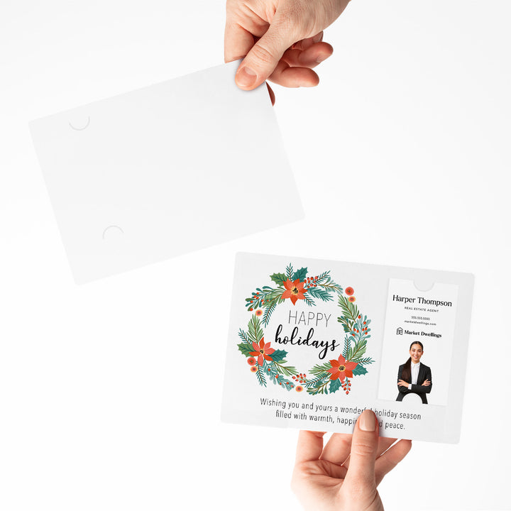 Vertical Set of "Happy Holidays" with Colorful Wreath Mailer | Envelopes Included | M1-M005 Mailer Market Dwellings