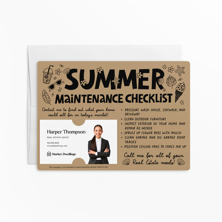 Set of "Hello Summer Maintenance Checklist" Mailers | Envelopes Included | M15-M004 Mailer Market Dwellings KRAFT