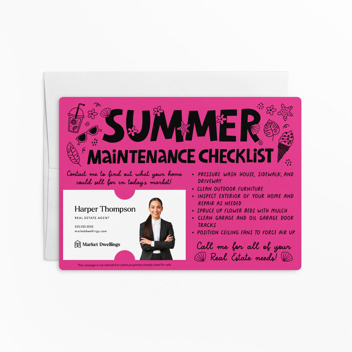 Set of "Hello Summer Maintenance Checklist" Mailers | Envelopes Included | M15-M004 Mailer Market Dwellings RAZZLE BERRY