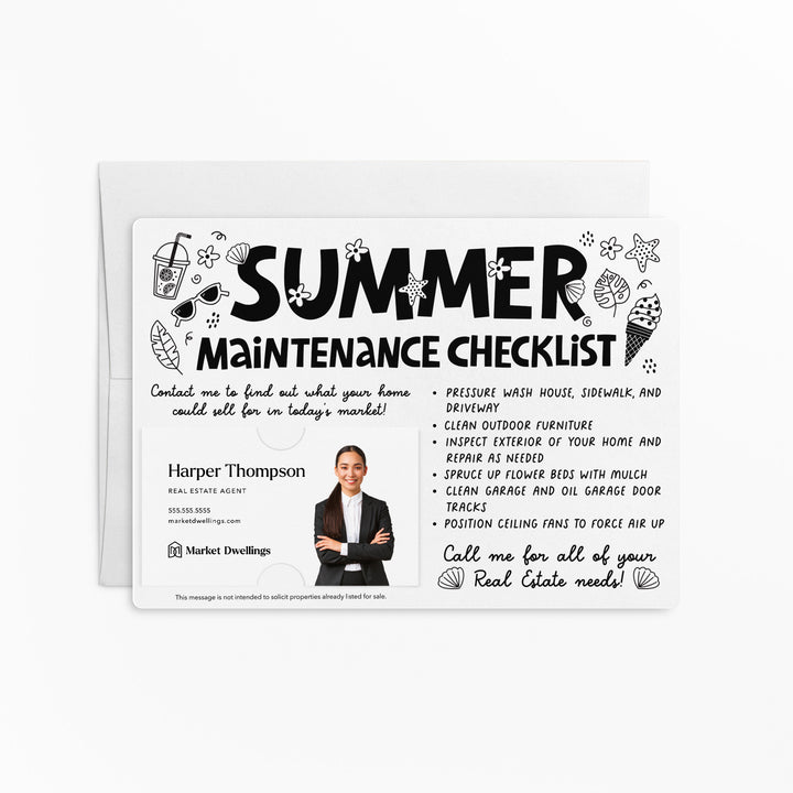 Set of "Hello Summer Maintenance Checklist" Mailers | Envelopes Included | M15-M004 Mailer Market Dwellings WHITE