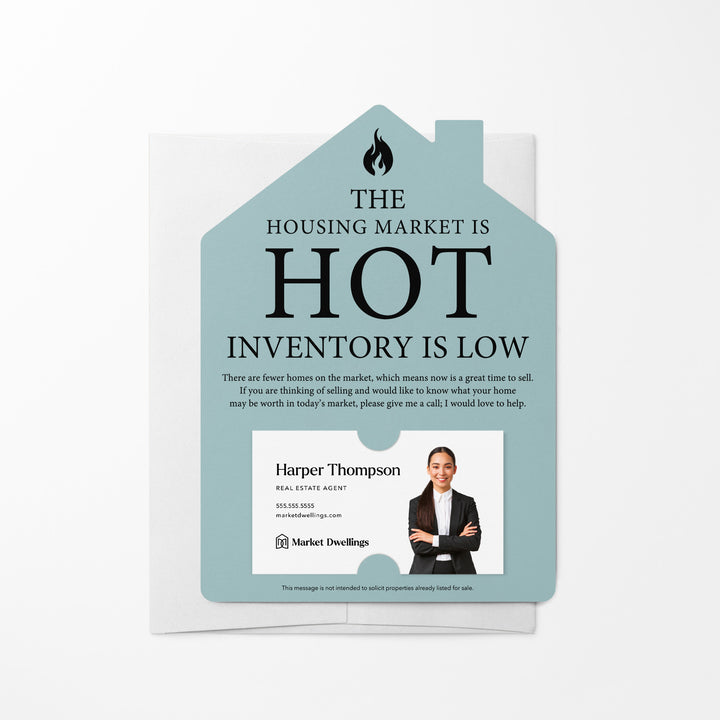 Set of The Housing Market is Hot Inventory is Low Real Estate Mailers | Envelopes Included | M20-M001 Mailer Market Dwellings LIGHT BLUE