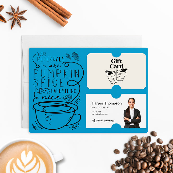 Set of "Your Referrals are Pumpkin Spice & Everything Nice" Gift Card & Business Card Holder Mailer | Envelopes Included | M22-M008 Mailer Market Dwellings