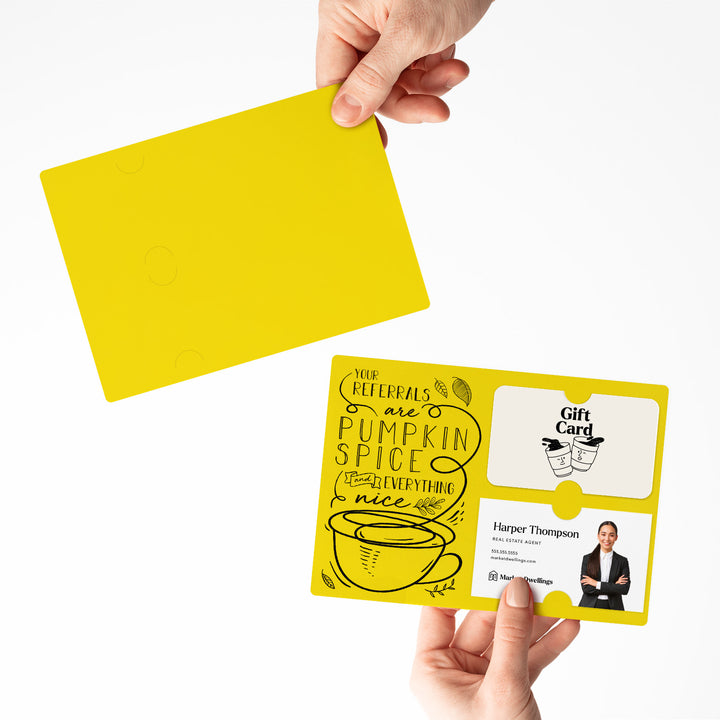 Set of "Your Referrals are Pumpkin Spice & Everything Nice" Gift Card & Business Card Holder Mailer | Envelopes Included | M22-M008 Mailer Market Dwellings