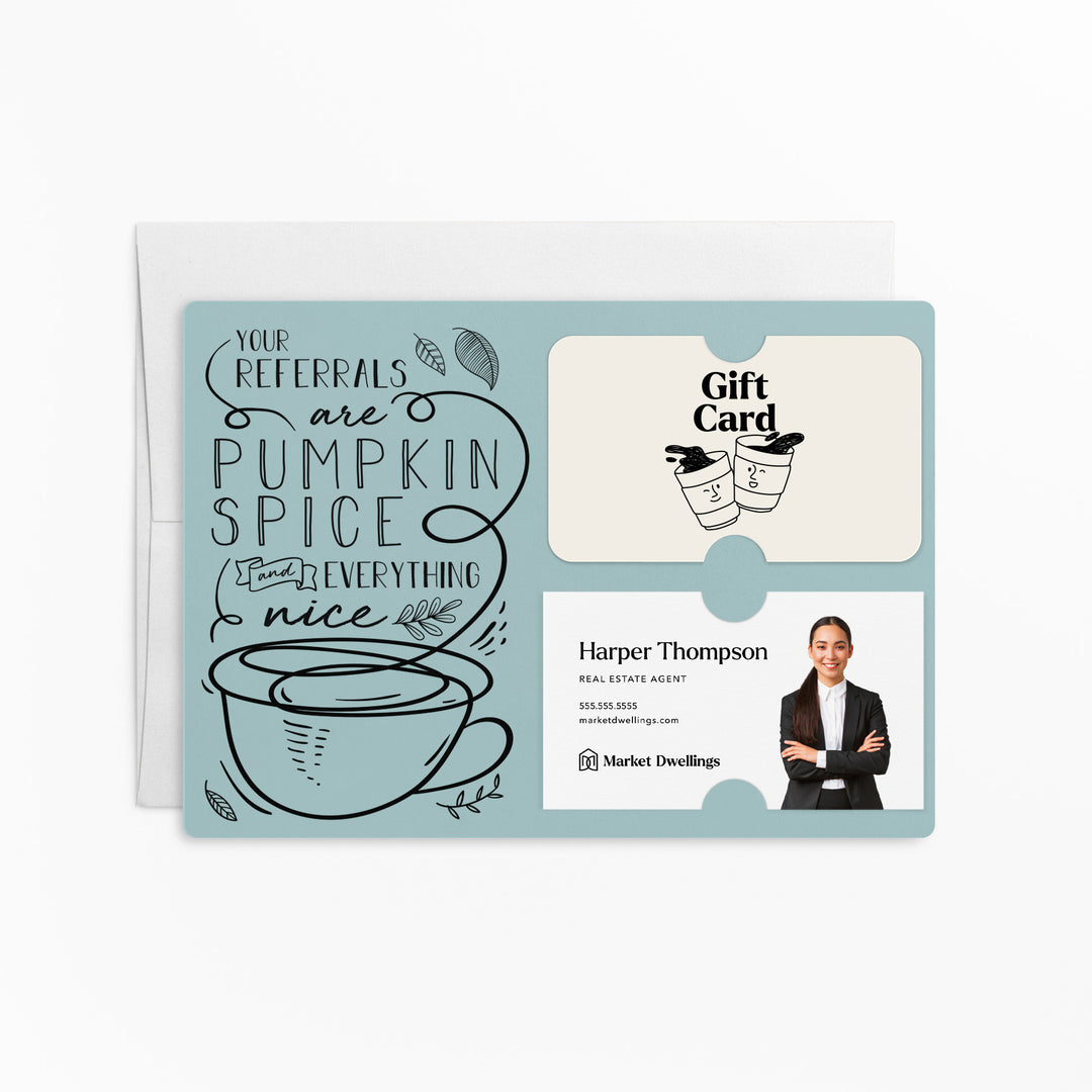 Set of "Your Referrals are Pumpkin Spice & Everything Nice" Gift Card & Business Card Holder Mailer | Envelopes Included | M22-M008 Mailer Market Dwellings LIGHT BLUE