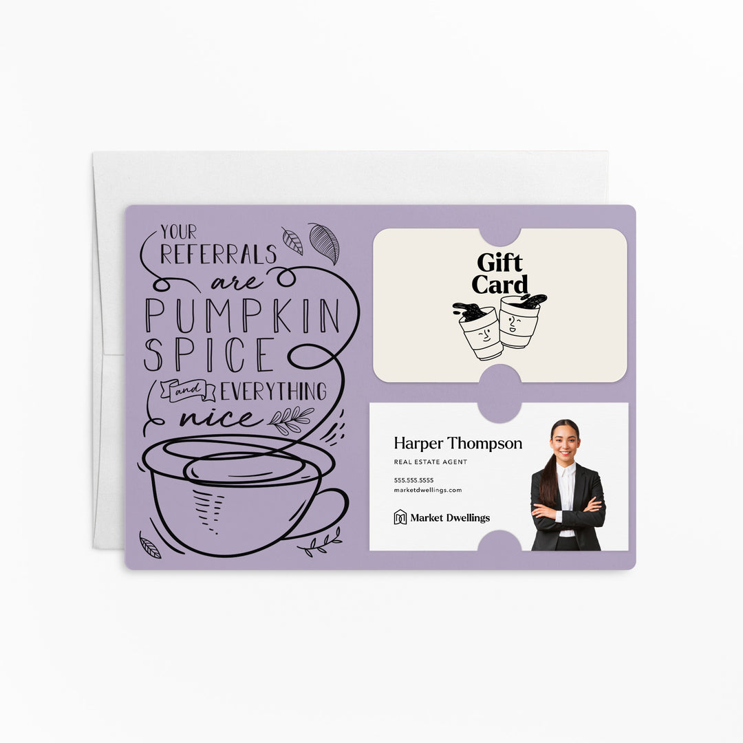 Set of "Your Referrals are Pumpkin Spice & Everything Nice" Gift Card & Business Card Holder Mailer | Envelopes Included | M22-M008 Mailer Market Dwellings LIGHT PURPLE
