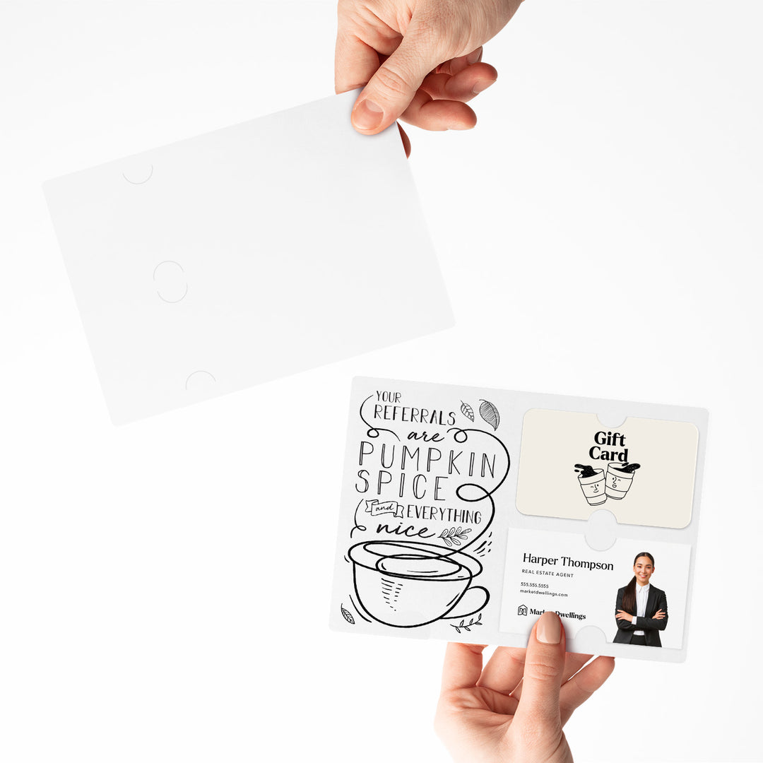 Set of "Your Referrals are Pumpkin Spice & Everything Nice" Gift Card & Business Card Holder Mailer | Envelopes Included | M22-M008