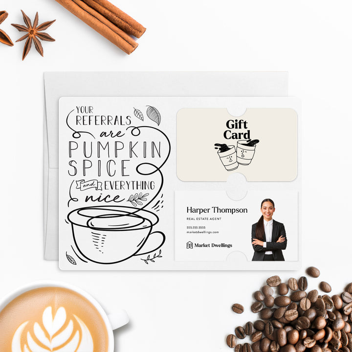 Set of "Your Referrals are Pumpkin Spice & Everything Nice" Gift Card & Business Card Holder Mailer | Envelopes Included | M22-M008