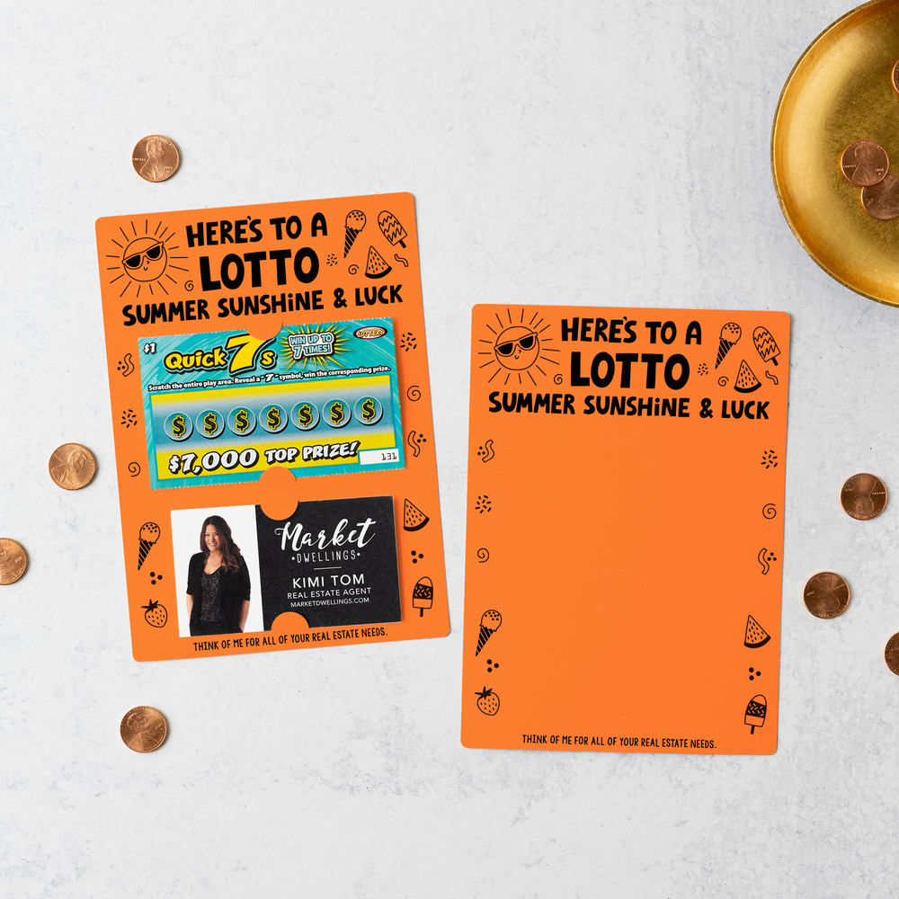 Set of Here's to a LOTTO Summer Sunshine and Luck Real Estate Lotto Mailers | Envelopes Included | M23-M002 Mailer Market Dwellings CARROT  