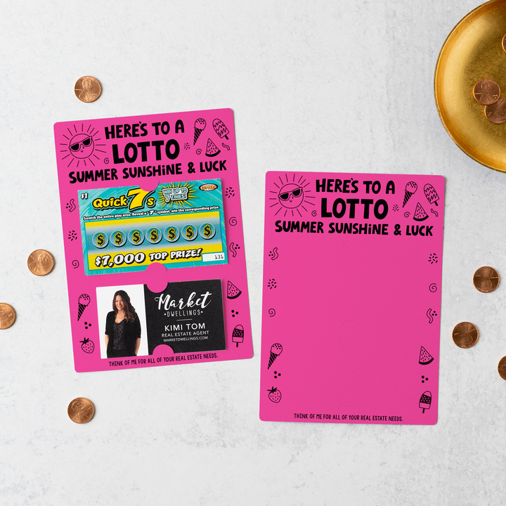 Set of Here's to a LOTTO Summer Sunshine and Luck Real Estate Lotto Mailers | Envelopes Included | M23-M002 Mailer Market Dwellings RAZZLE BERRY  