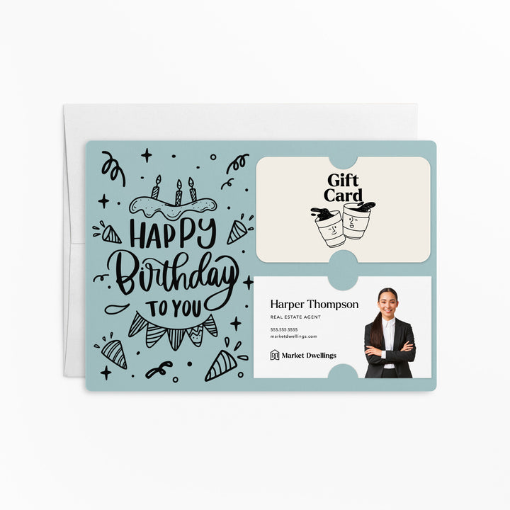 Set of "Happy Birthday" Gift Card & Business Card Holder | Envelopes Included | M24-M008 Mailer Market Dwellings LIGHT BLUE