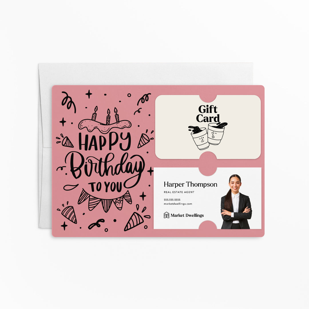 Set of "Happy Birthday" Gift Card & Business Card Holder | Envelopes Included | M24-M008 Mailer Market Dwellings LIGHT PINK