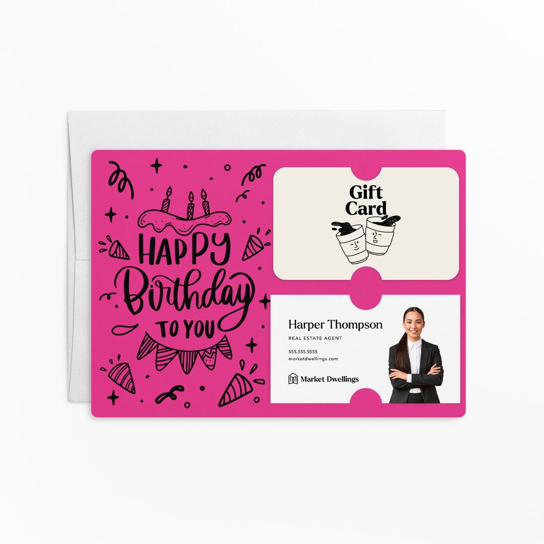 Set of "Happy Birthday" Gift Card & Business Card Holder | Envelopes Included | M24-M008 Mailer Market Dwellings RAZZLE BERRY