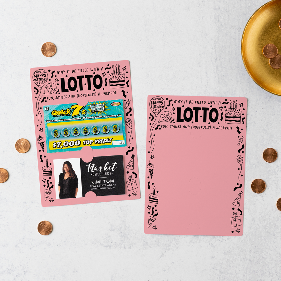 Set of Happy Birthday Scratch-off Lotto Mailers | Envelopes Included | M25-M002 Mailer Market Dwellings LIGHT PINK  