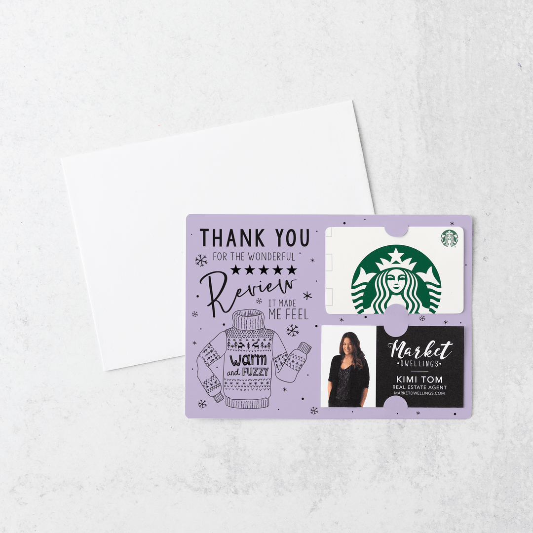 Set of Thank You for the Wonderful Review It Make Me Feel Warm and Fuzzy Gift Card & Business Card Holder Mailer | Envelopes Included | M25-M008 Mailer Market Dwellings LIGHT PURPLE  