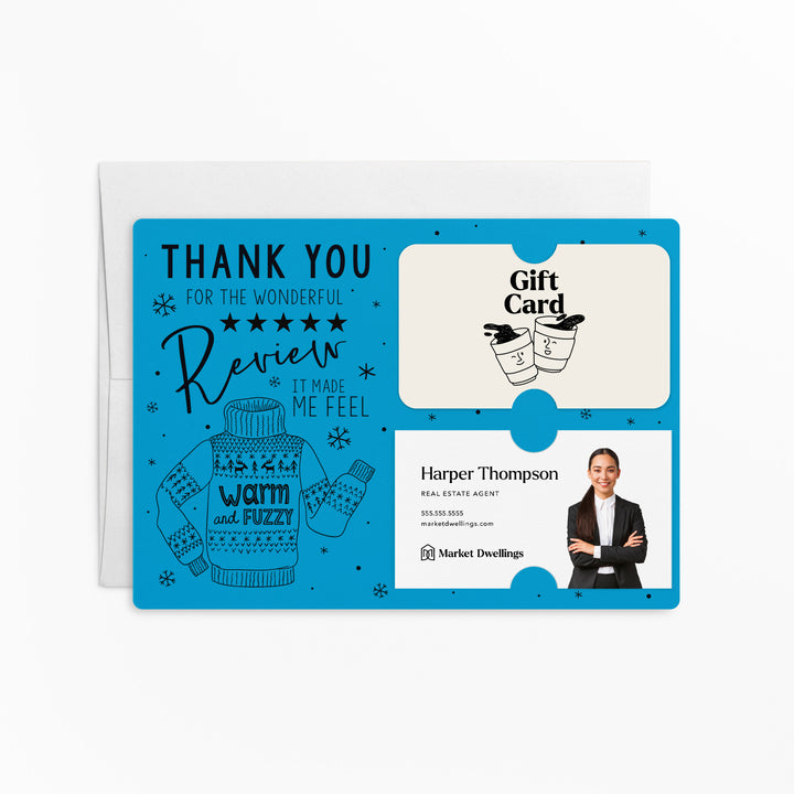Set of Thank You for the Wonderful Review It Make Me Feel Warm and Fuzzy Gift Card & Business Card Holder Mailer | Envelopes Included | M25-M008 Mailer Market Dwellings ARCTIC