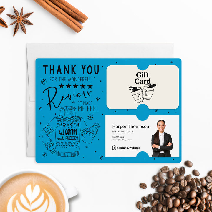 Set of Thank You for the Wonderful Review It Make Me Feel Warm and Fuzzy Gift Card & Business Card Holder Mailer | Envelopes Included | M25-M008 Mailer Market Dwellings