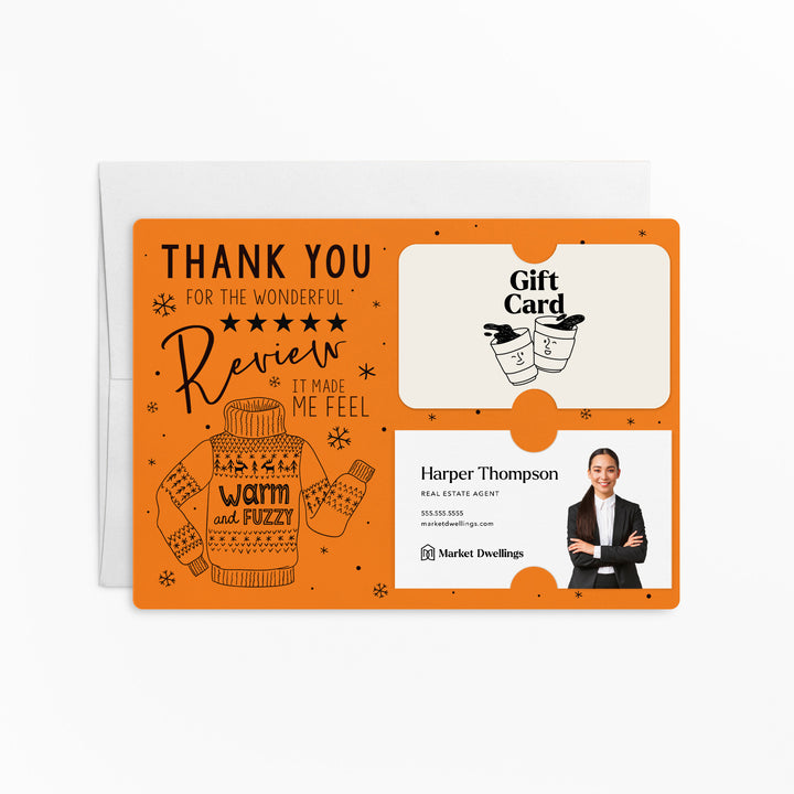 Set of Thank You for the Wonderful Review It Make Me Feel Warm and Fuzzy Gift Card & Business Card Holder Mailer | Envelopes Included | M25-M008 Mailer Market Dwellings CARROT