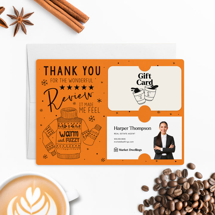 Set of Thank You for the Wonderful Review It Make Me Feel Warm and Fuzzy Gift Card & Business Card Holder Mailer | Envelopes Included | M25-M008 Mailer Market Dwellings