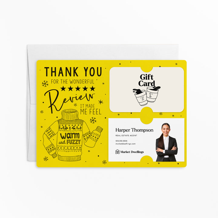 Set of Thank You for the Wonderful Review It Make Me Feel Warm and Fuzzy Gift Card & Business Card Holder Mailer | Envelopes Included | M25-M008 Mailer Market Dwellings LEMON
