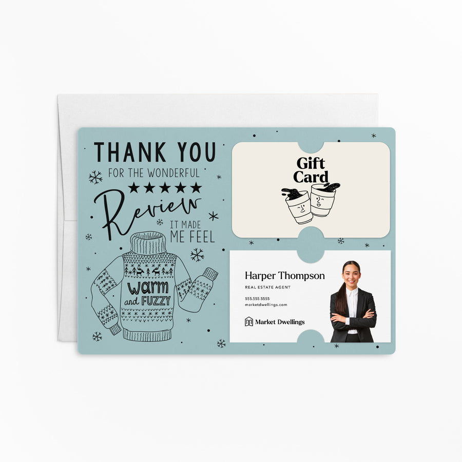 Set of Thank You for the Wonderful Review It Make Me Feel Warm and Fuzzy Gift Card & Business Card Holder Mailer | Envelopes Included | M25-M008 Mailer Market Dwellings LIGHT BLUE