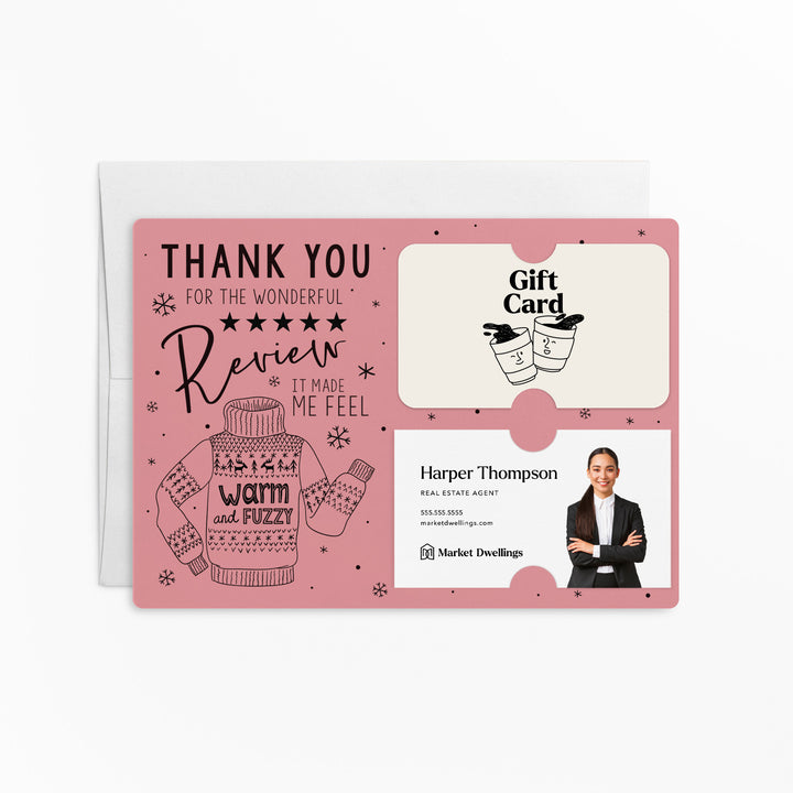 Set of Thank You for the Wonderful Review It Make Me Feel Warm and Fuzzy Gift Card & Business Card Holder Mailer | Envelopes Included | M25-M008 Mailer Market Dwellings LIGHT PINK