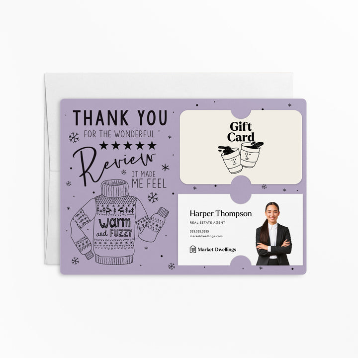 Set of Thank You for the Wonderful Review It Make Me Feel Warm and Fuzzy Gift Card & Business Card Holder Mailer | Envelopes Included | M25-M008 Mailer Market Dwellings LIGHT PURPLE