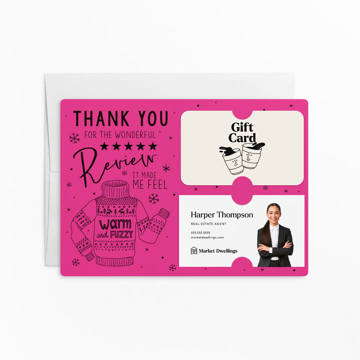 Set of Thank You for the Wonderful Review It Make Me Feel Warm and Fuzzy Gift Card & Business Card Holder Mailer | Envelopes Included | M25-M008 Mailer Market Dwellings RAZZLE BERRY