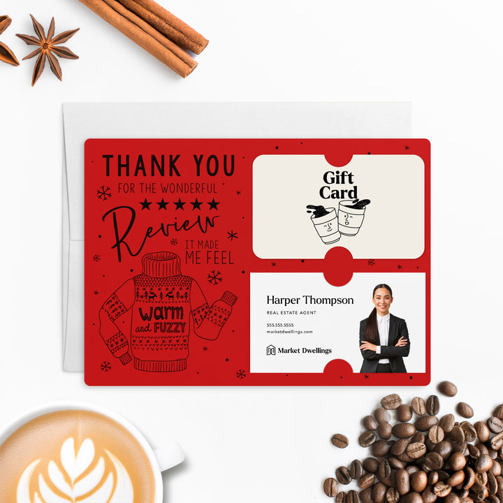 Set of Thank You for the Wonderful Review It Make Me Feel Warm and Fuzzy Gift Card & Business Card Holder Mailer | Envelopes Included | M25-M008
