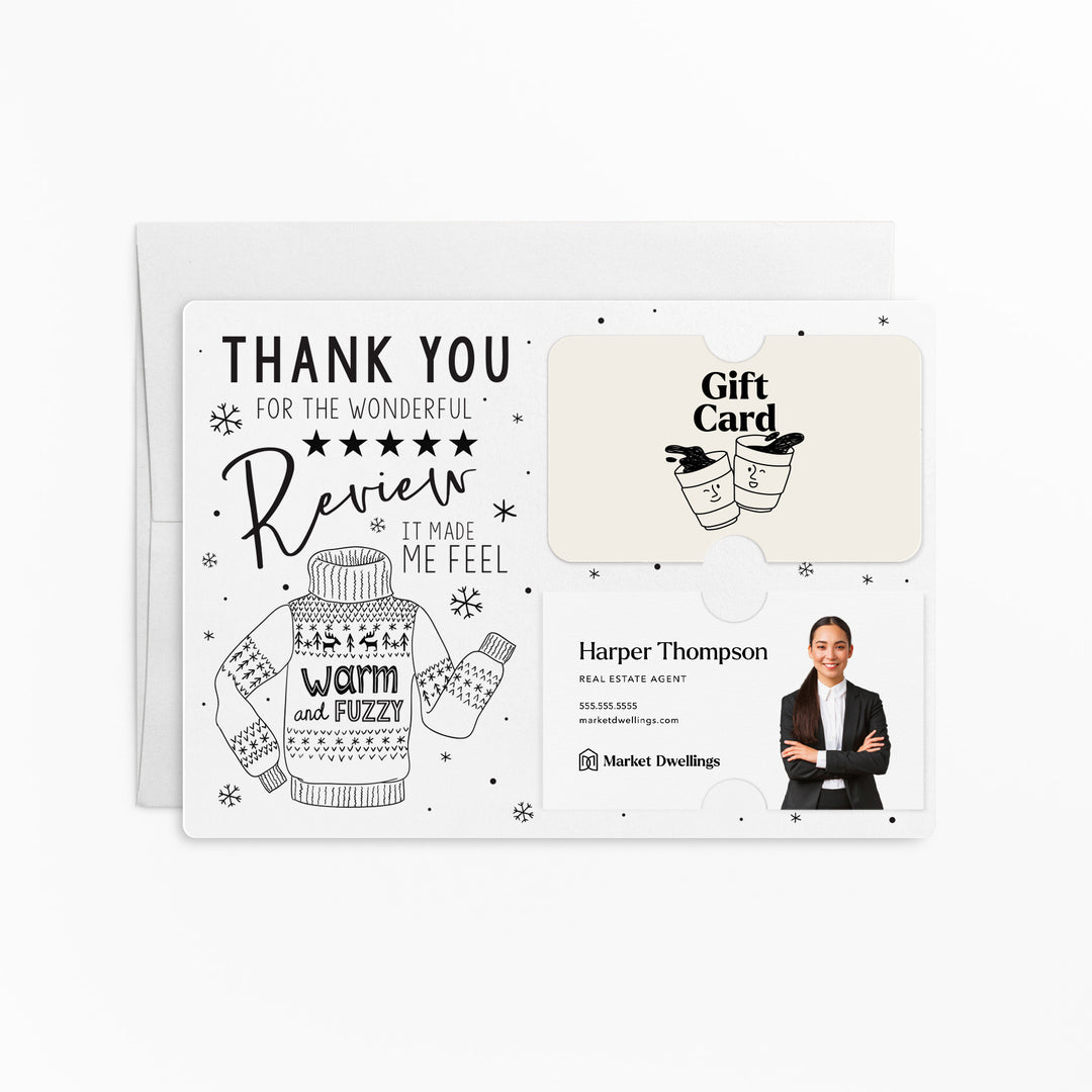 Set of Thank You for the Wonderful Review It Make Me Feel Warm and Fuzzy Gift Card & Business Card Holder Mailer | Envelopes Included | M25-M008