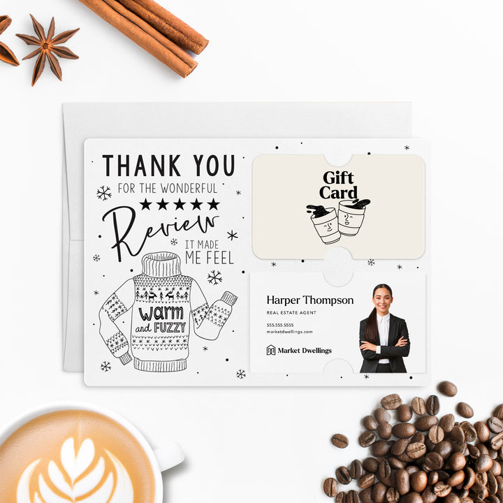 Set of Thank You for the Wonderful Review It Make Me Feel Warm and Fuzzy Gift Card & Business Card Holder Mailer | Envelopes Included | M25-M008