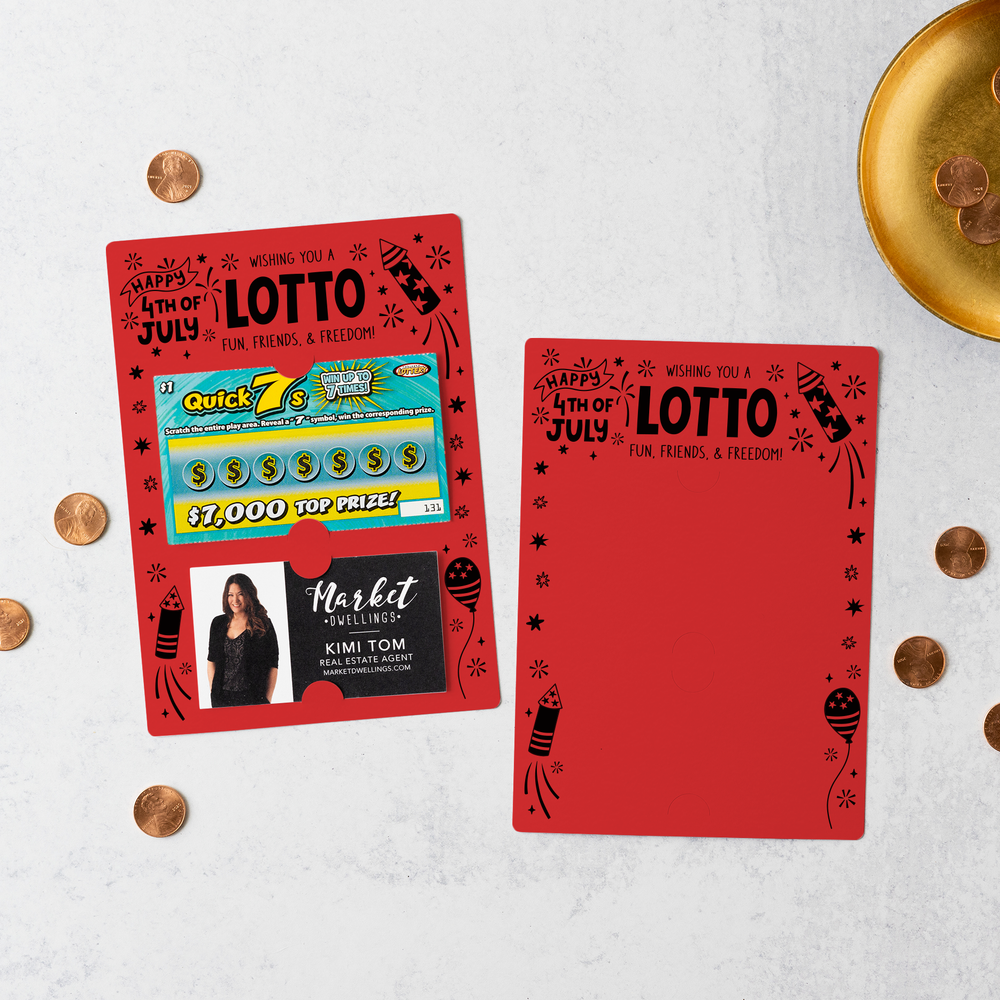 Wishing You A Lotto Fun, Friends, and Freedom Happy 4th Of July Scratch-off Lotto Mailers | Envelopes Included | M27-M002 Mailer Market Dwellings SCARLET  
