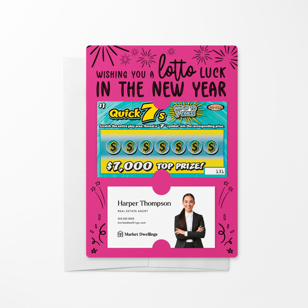 Set of Wishing You a LOTTO Luck in the New Year Lotto Mailers | Envelopes Included Mailer Market Dwellings RAZZLE BERRY